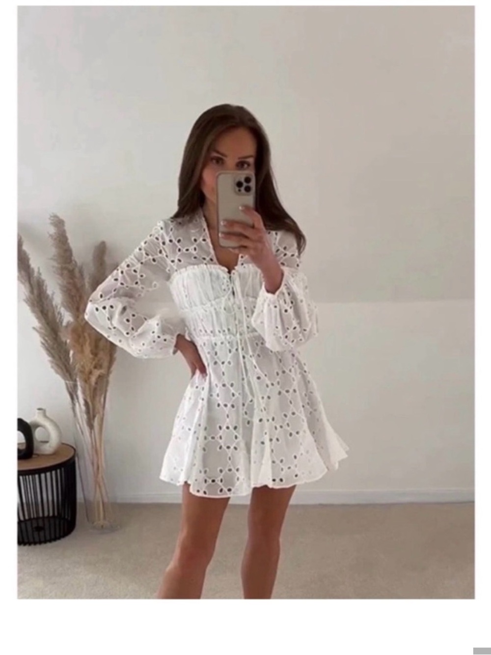 Zara Blogger Favorite Oyster White Eyelet Lace Mini Dress